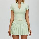 Yoga Set Factory - Half Zipper Short Sleeve Skirt