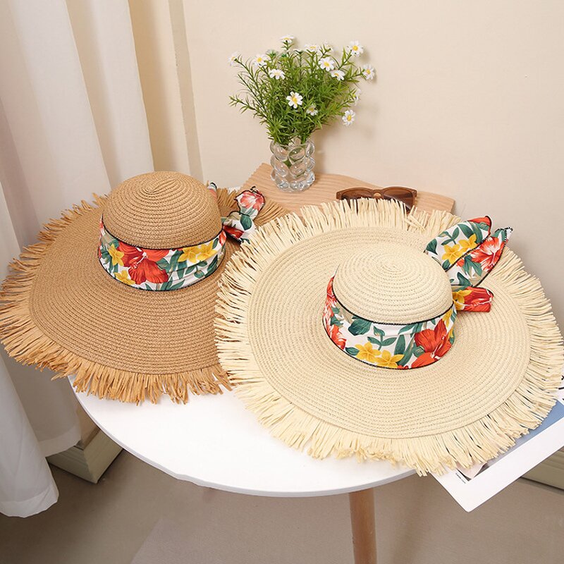 Straw Hat Factory - Big Brim Ribbon Tassel Edge