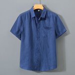 Men Shirt Factory - Solid Color Linen Stand Collar
