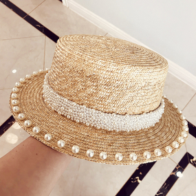 Straw Hat Factory - Elegant Retro Pearl Flat Top
