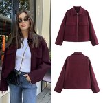 Women Coat Factory - Burgundy Oversized Pocket