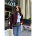 Women Coat Factory - Burgundy Oversized Pocket