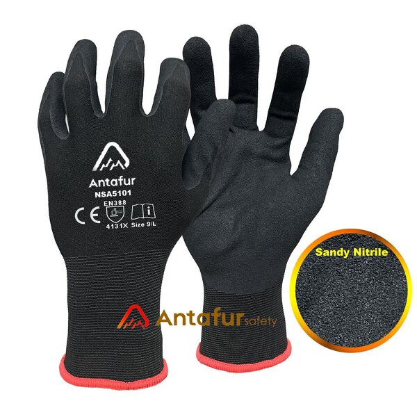 15G Nylon Safety Gloves Factory - Sandy Nitrile Palm Coating for Grip