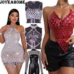 Women's Rhinestone Camisole Suit Factory - Plus Size Sexy Glow Metal Nightclub
