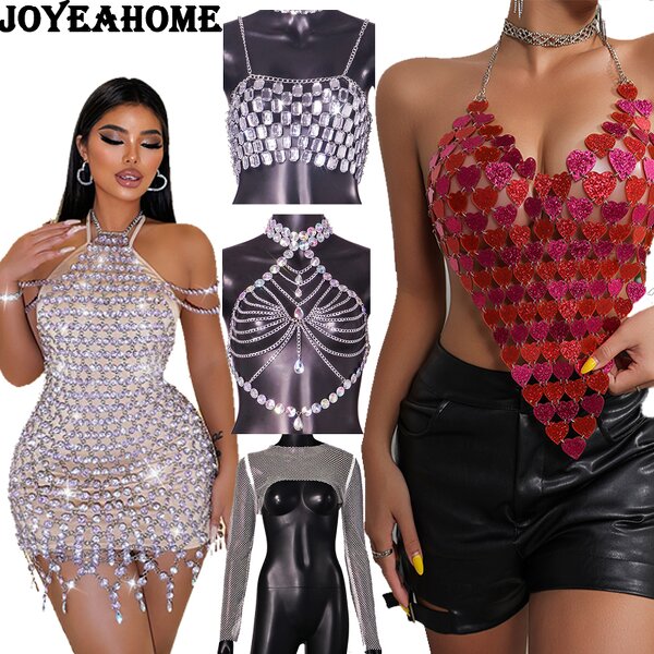 Women's Rhinestone Camisole Suit Factory - Plus Size Sexy Glow Metal Nightclub