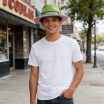 Panama Hat Factory - Women's Good Quality Solid Pink Brim Green Band Fedora