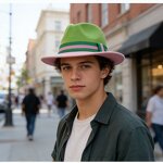 Panama Hat Factory - Women's Good Quality Solid Pink Brim Green Band Fedora