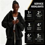 Zip Hoodie Manufacturer - Waxed Washed Distressed Plus Size Hip-Hop Style