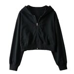 Women's Zipper Hooded Sweater Factory - Autumn Solid Color BM Short Slim Running