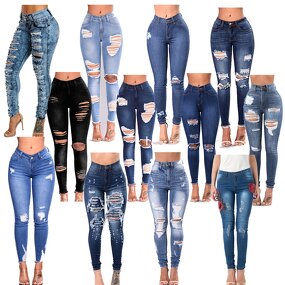 Distressed Women's Jeans Factory - New Broken-hole High Waisted Cut up Pants