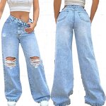 Ripped Women's Jeans Factory - Flared Loose Breathable Wide New Pants