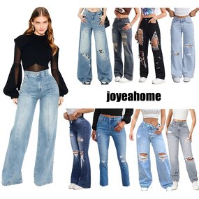 Ripped Women's Jeans Factory - Flared Loose Breathable Wide New Pants
