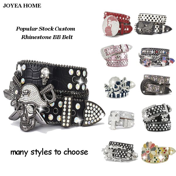 PU Belt Manufacturer - Diamond Shining Alloy Skull Buckle Cowboy Studded Strap
