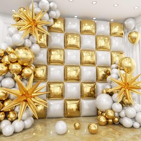 Christmas Garland Arch Kit Factory - White Gold Square Double Sides Foil Balloons