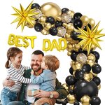 Father's Day Balloons Garland Arch Kit Factory - Black Gold Color Happy Family Background
