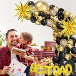 Father's Day Balloons Garland Arch Kit Factory - Black Gold Color Happy Family Background