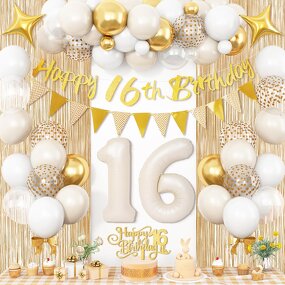 Sand White Gold Birthday Decorations Factory - Cream Gold Clear Banner Fringe Party