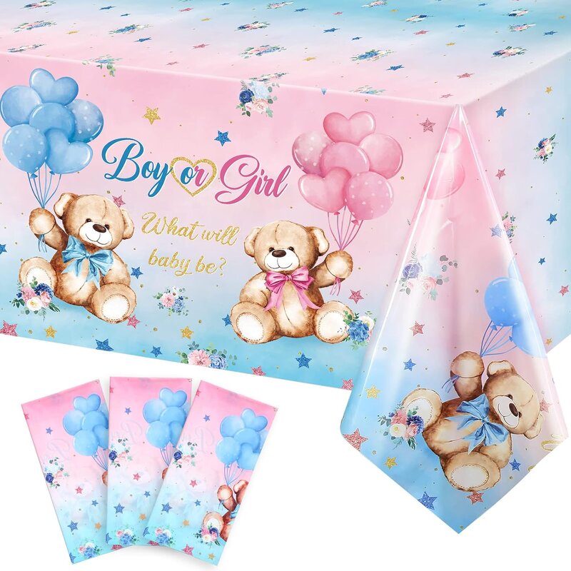 Plastic Bear Tablecloths Manufacturer - Set of 3 for Baby Shower Gender Reveal