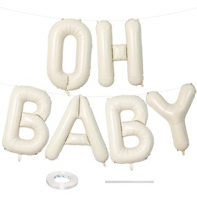 Cream White Oh Baby Balloon Factory - Custom 40-Inch Large Letters Ribbon Beige