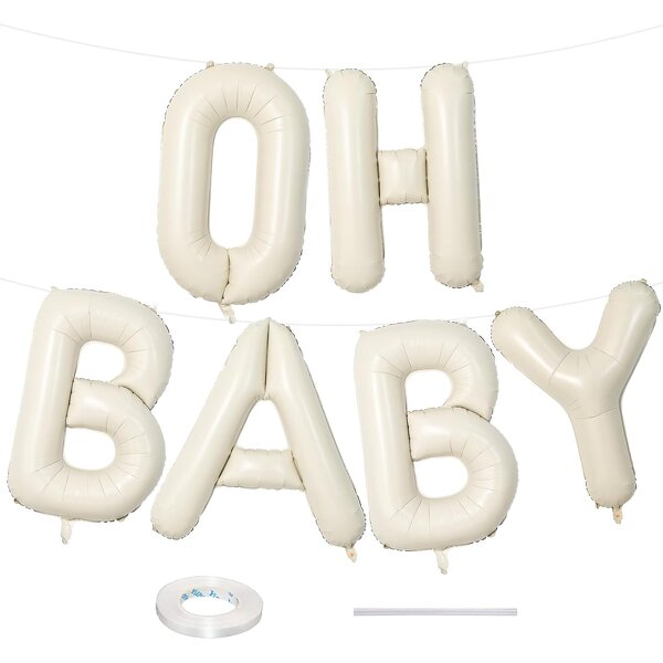 Cream White Oh Baby Balloon Factory - Custom 40-Inch Large Letters Ribbon Beige