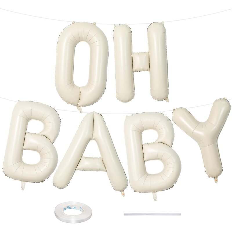 Cream White Oh Baby Balloon Factory - Custom 40-Inch Large Letters Ribbon Beige