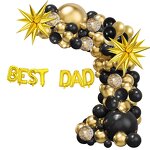 Father's Day Balloons Garland Arch Kit Factory - Black Gold Color Happy Family Background