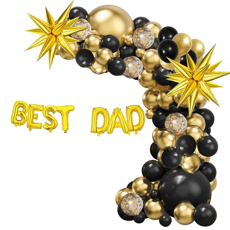Father's Day Balloons Garland Arch Kit Factory - Black Gold Color Happy Family Background