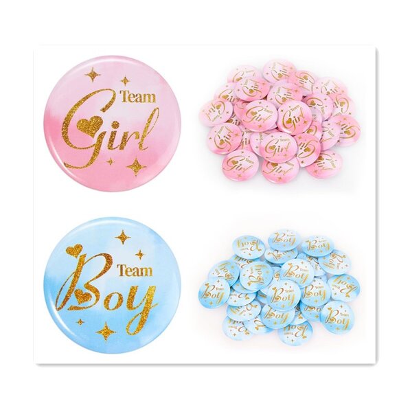 Gender Reveal Badge Set Manufacturer - 60pcs Blue & Pink Brooch for Baby Shower