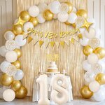 Sand White Gold Birthday Decorations Factory - Cream Gold Clear Banner Fringe Party