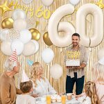 Sand White Gold Birthday Decorations Factory - Cream Gold Clear Banner Fringe Party