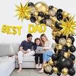 Father's Day Balloons Garland Arch Kit Factory - Black Gold Color Happy Family Background