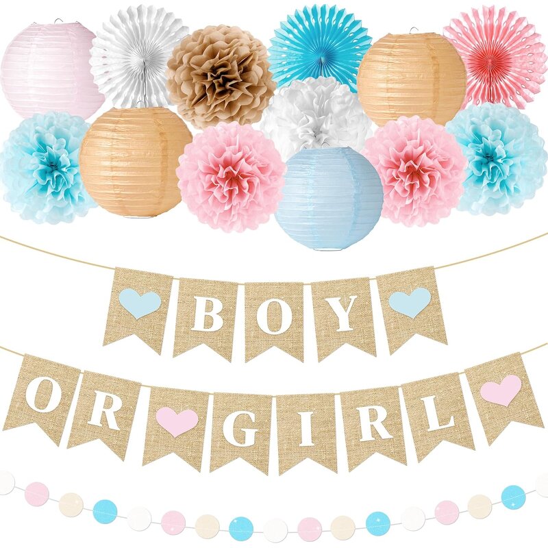 Gender Reveal Banner Factory - 16-Pcs Blue Pink for Boy/Girl Baby Shower