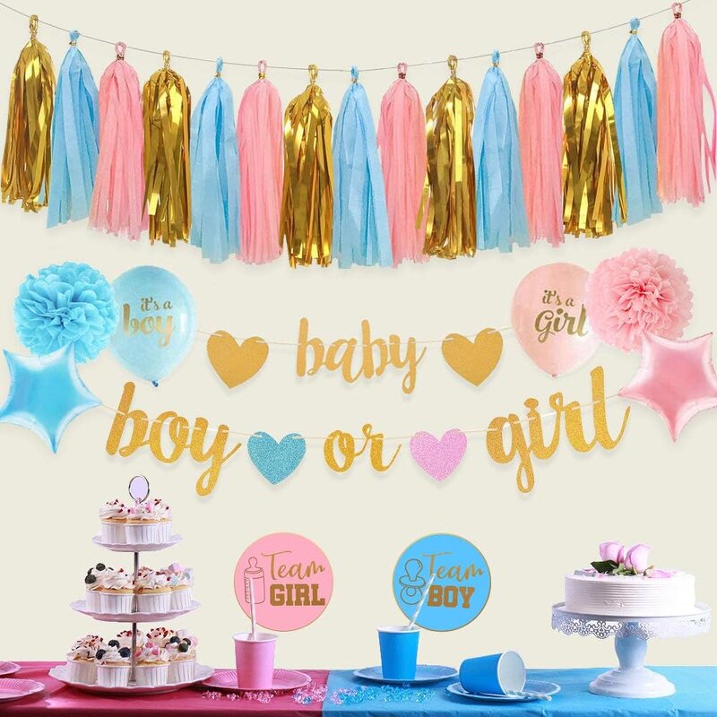 Baby Gender Reveal Party Banners Factory - Wholesale Tissue Tassels Garland Set