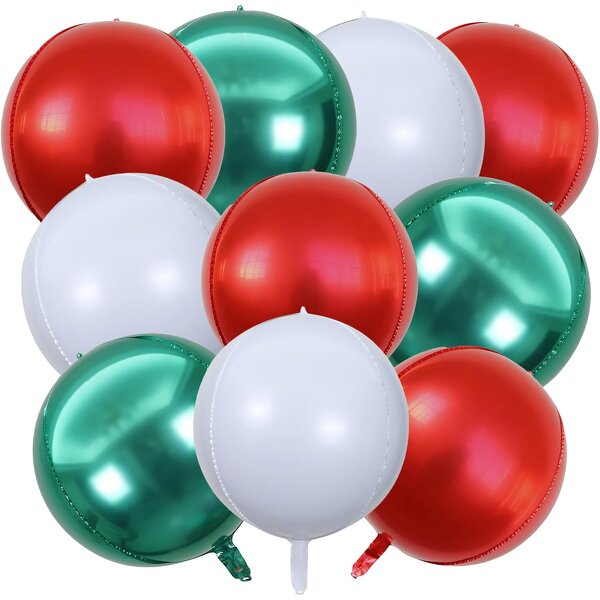 Giant Metallic Foil Balloons Factory - 10pcs 22 Inch 4D Red Green White Christmas