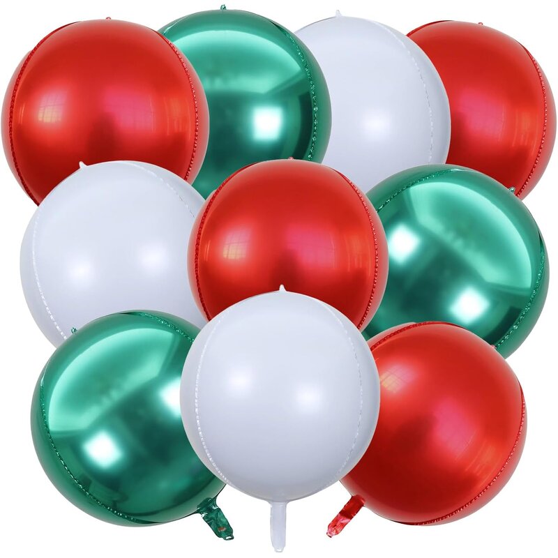Giant Metallic Foil Balloons Factory - 10pcs 22 Inch 4D Red Green White Christmas