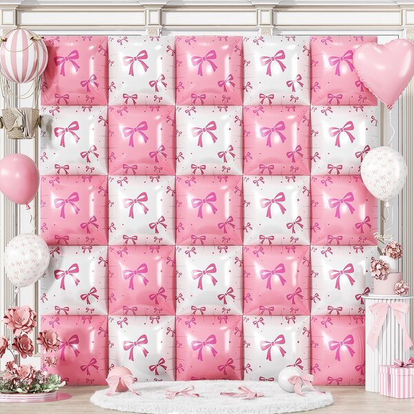 Pink White Bows Square Foil Balloons Manufacturer - 25pcs/set 19 Inch Inflatable Baby Shower