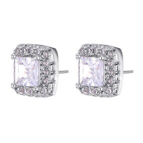Cubic Zircon Brass Stud Earring Manufacturer - Square Bling Iced Out Full Paved