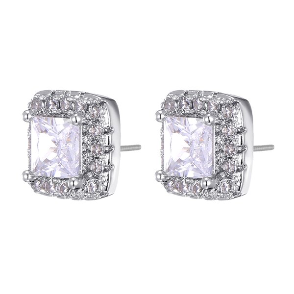 Cubic Zircon Brass Stud Earring Manufacturer - Square Bling Iced Out Full Paved