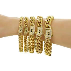 Fashion Stainless Steel Cuban Bracelet Manufacturer - Chunky 14K Gold Miami Curb