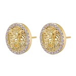 Cubic Zircon Brass Stud Earring Manufacturer - Round Lion Head Iced Out Bling