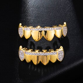 Hip Hop Grilzs Teeth Grillz Factory - CZ Stone Men Golden Tooth Popular