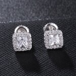 Cubic Zircon Brass Stud Earring Manufacturer - Square Bling Iced Out Full Paved