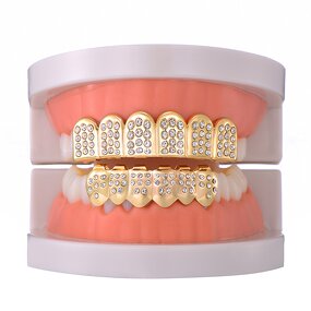 Double Zirconia Grillz Manufacturer - Two Teeth Top for Men Rapper Wholesale