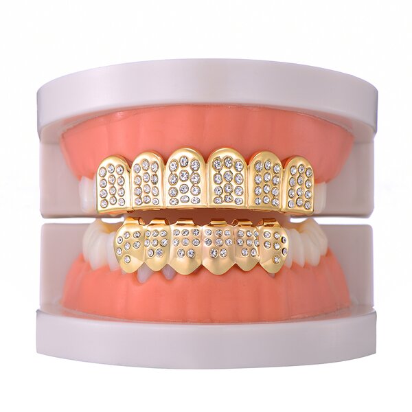 Double Zirconia Grillz Manufacturer - Two Teeth Top for Men Rapper Wholesale