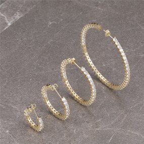 Gold Plated Hoop Diamond Earrings Factory - Iced Out Zircon Diamond Paved