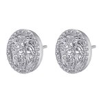 Cubic Zircon Brass Stud Earring Manufacturer - Round Lion Head Iced Out Bling