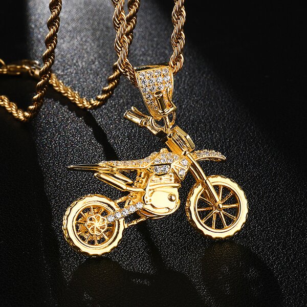 Brass Motorcycle Pendant Manufacturer - Iced Out Hip Hop Necklace for Men
