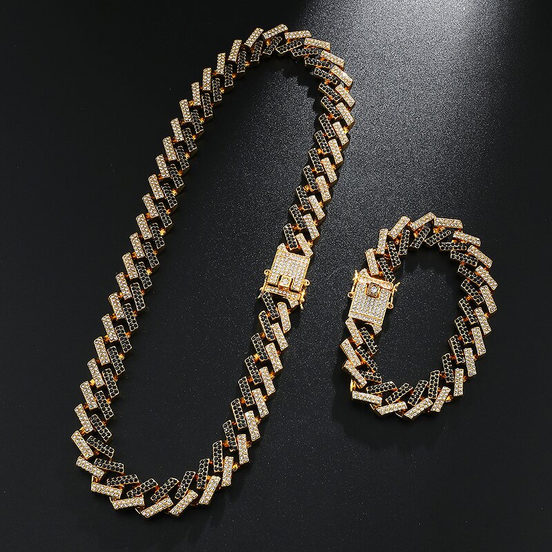 Hip Hop Jewelry Set Manufacturer - 14K Gold Plated Alloy CZ Crystal Cuban