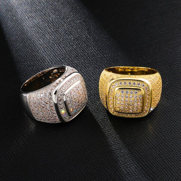 Brass Square Hip Hop Ring Manufacturer - Iced Out for Men Fashion Jewelry