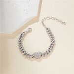New Style Silver Diamond Anklets Factory - Heart Iced Out Cuban for Women
